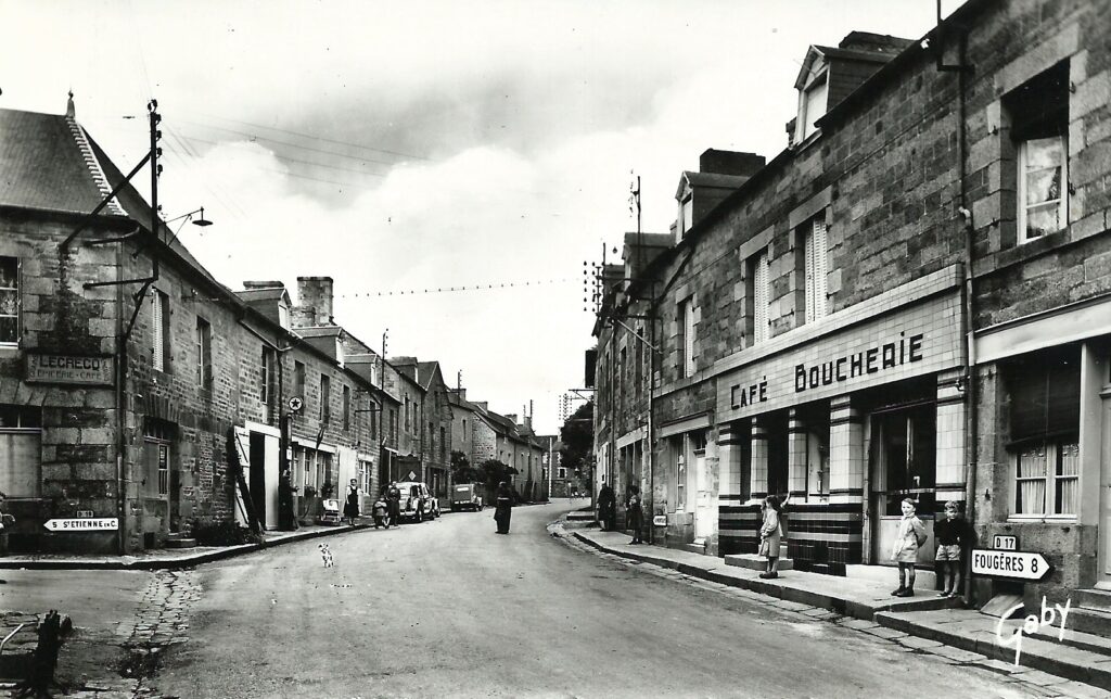 carte postale rue principale Saint-Germain-en-Coglès années 1950
enseigne commerce Lecrecq
boucherie Besnars